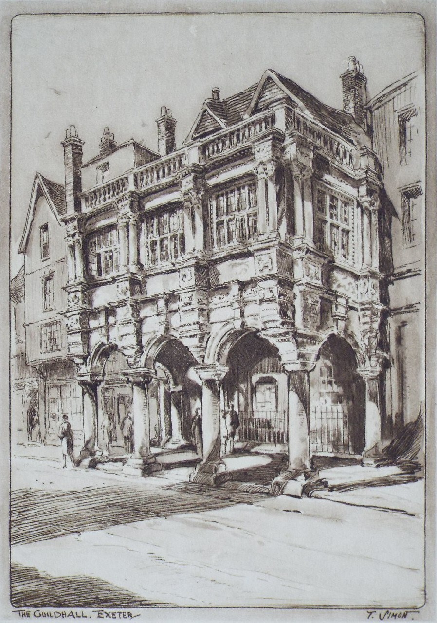 Etching - The Guildhall. Exeter - Simon